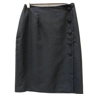 David Benjamin Wool Blend Off Center‎ Button Close Lined Straight Black Skirt-4
